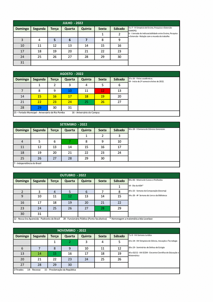 CALENDÁRIO DE EVENTOS DE SETEMBRO