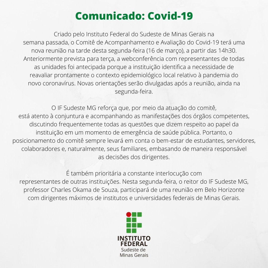 Comunicado sobre ações de prevenção contra coronavírus 